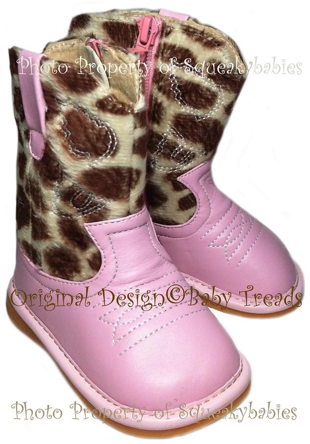 Squeaky Shoes Cowboy Boots Light Pink Giraffe Print ORIGINAL DESIGN