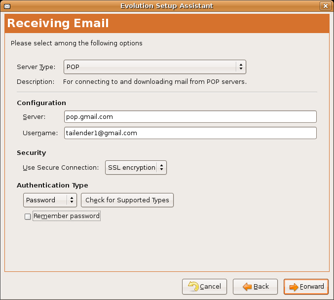 pop3 mail server settings