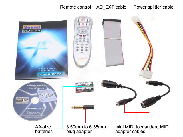 2x Batteries (AA) • Screws for assembly • AD_EXT Cable • Power Splitter Cable • Installation and Applications CD containing drivers for Windows XP and Vista