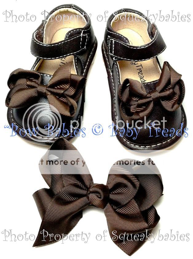 Squeaky Shoes Brown Leather MJ Add A Bow Classic Solid Brown Bows Plus