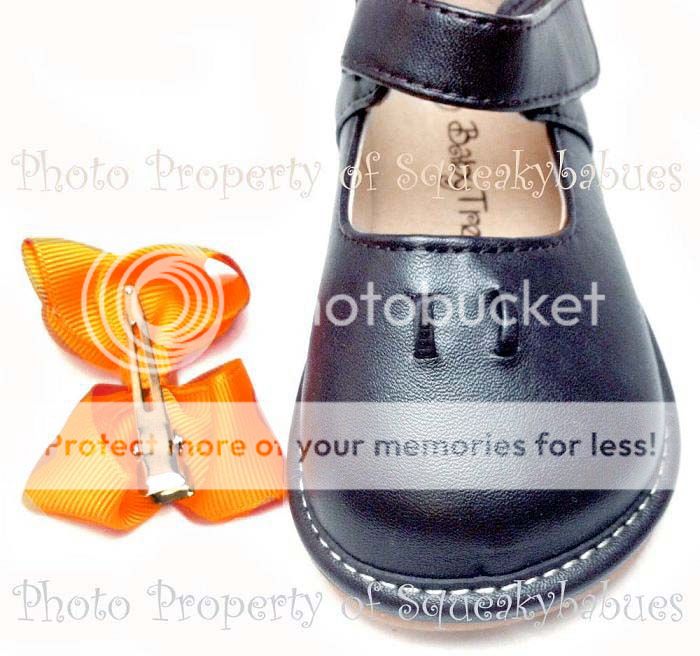 Squeaky Shoes Black Leather MJ Add A Bow Black Shoe Bows with 4 Hair