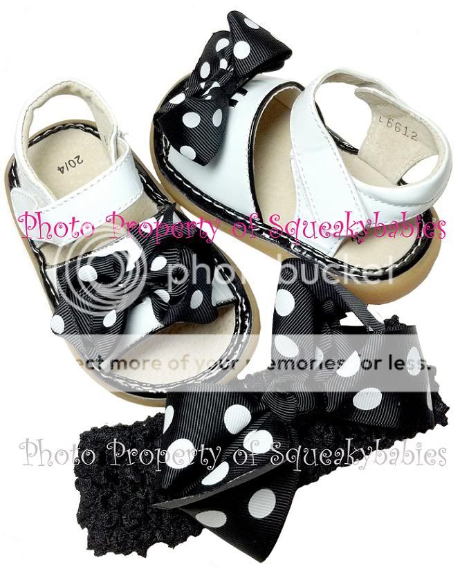   Shoes White Sandal Black Trim AAB U Choose Bow Color and Size  