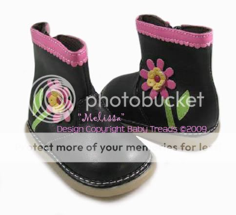 Squeaky Shoes Black with Hot Pink Flower Boots Sz 3
