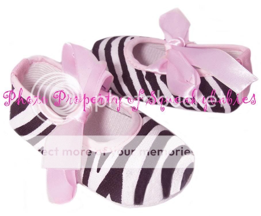 Baby Shoes Zebra Crib Shoe Soft Sole Lt Pink Satin Bow