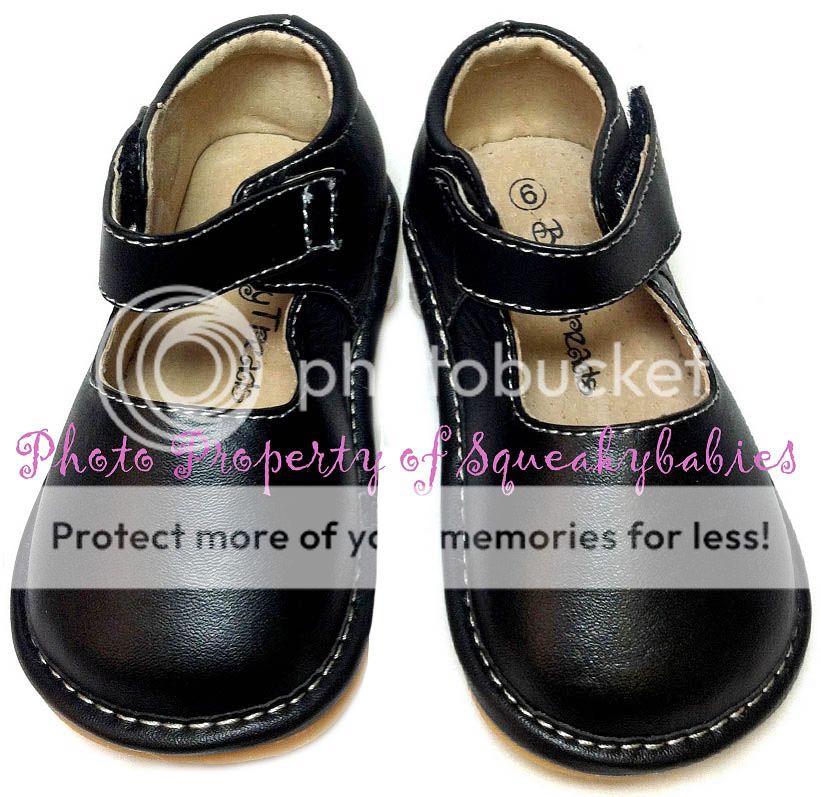 Squeaky Shoes Toddler Black Leather Mary Jane Soft Flex Sole Plain
