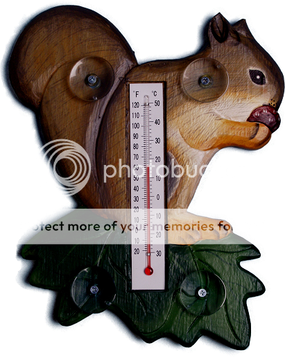 Outdoor Window Wood Squirrel Thermometer  