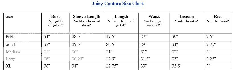 Couture Size Chart Tracksuit: A Visual Reference of Charts | Chart Master