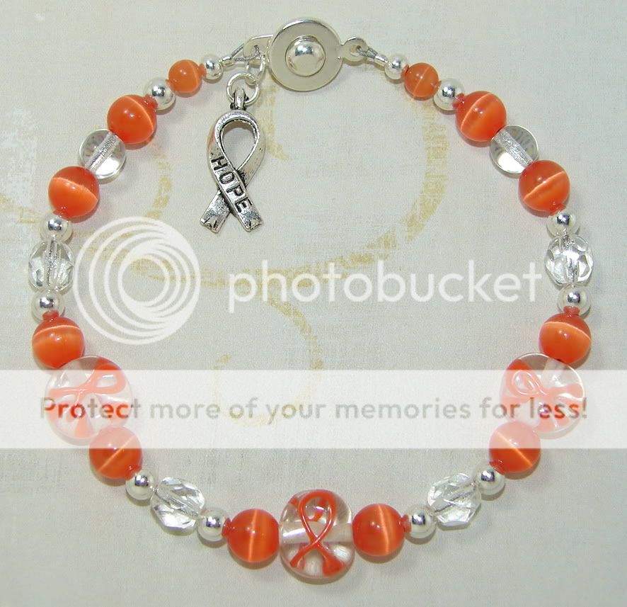Orange Ribbon Leukemia Cancer Awareness Beaded Bracelet  