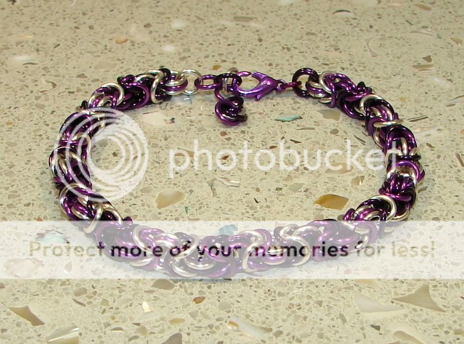 Silver Purple Wire Byzantine Design Chain Mail Bracelet  