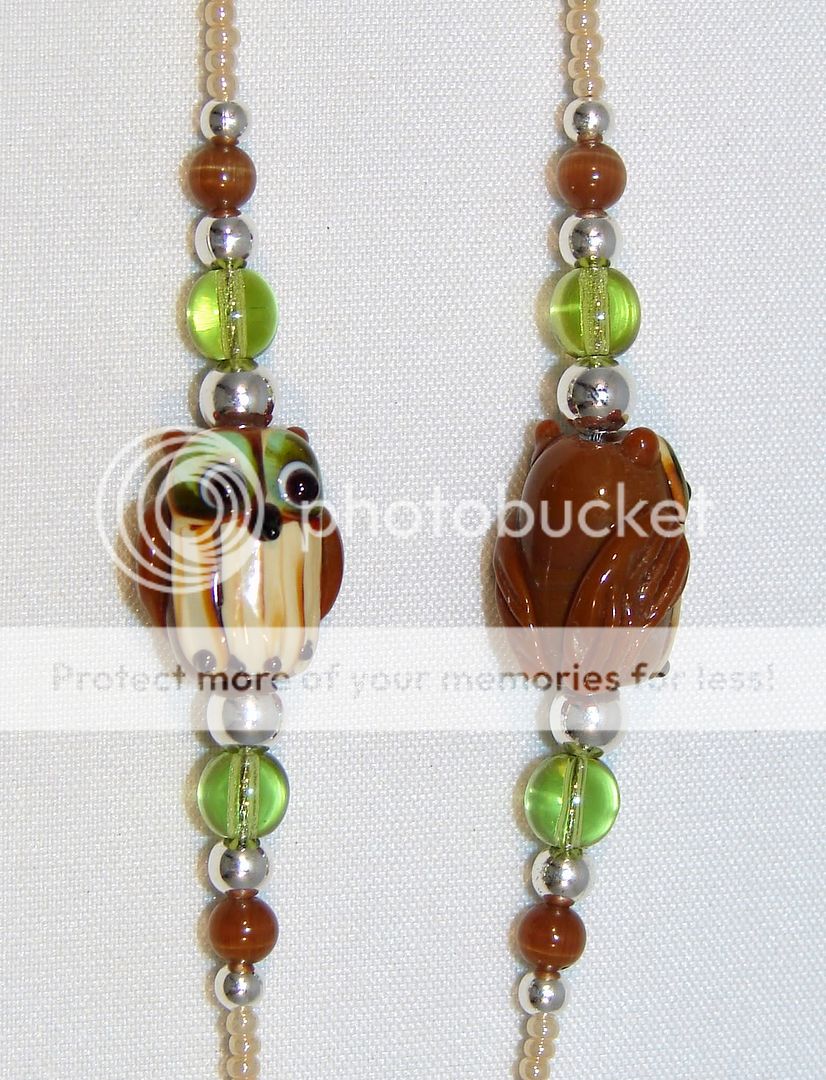 Brown Owl Pearl Glass Beaded Lanyard ID Badge Holder  