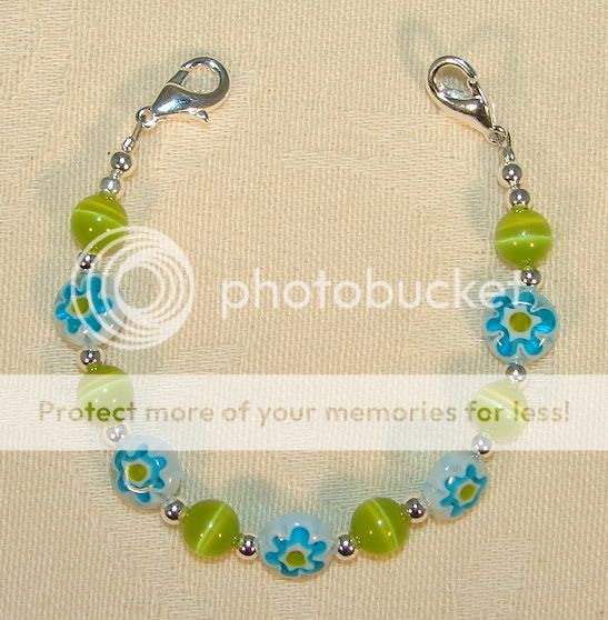 Green Blue Flower Bead Medical ID Replacement Bracelet  