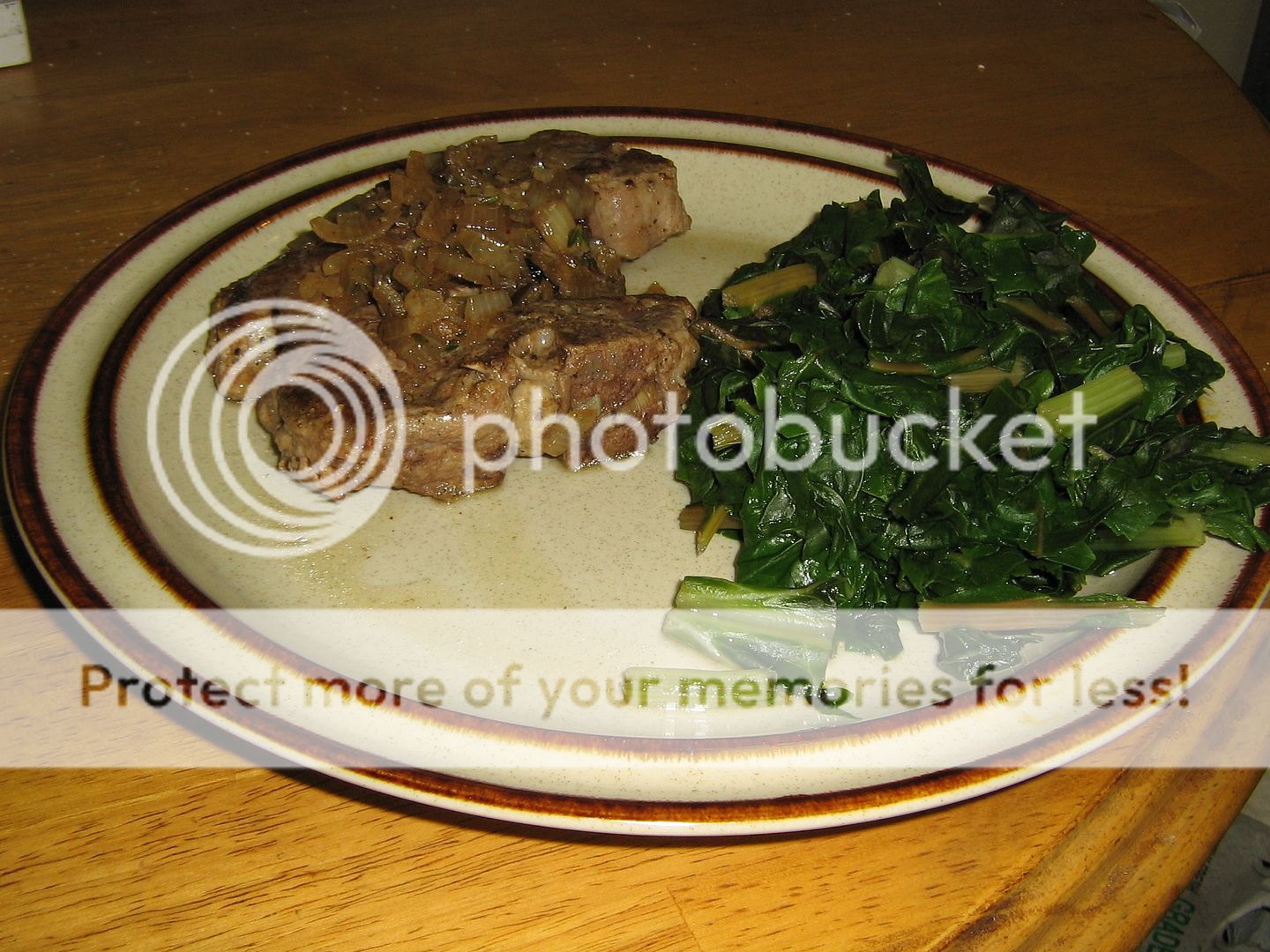 Grass-fed lamb chop with sauteed shallots & tarragon and steamed red & green swiss chard.