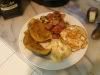 Acorn Squash baked with light honey and cinnamon, sausage with apples, one egg and half a banana