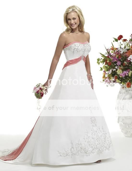 Weiß+Rosa Brautkleid Stickerei Abendkleid Brautjungfern